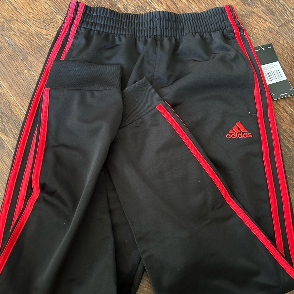 Adidas Kids Black Joggers with Red Stripes